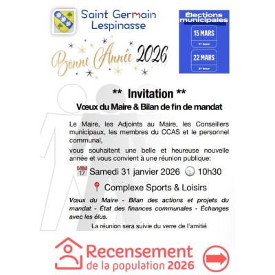 Réunion publique Vœux du maire le 31/01 à 10h30